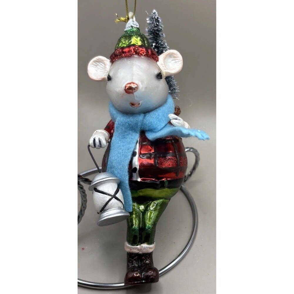 Pier 1 Imports Winter Lantern Mouse Tree Blown Glass Christmas Ornament